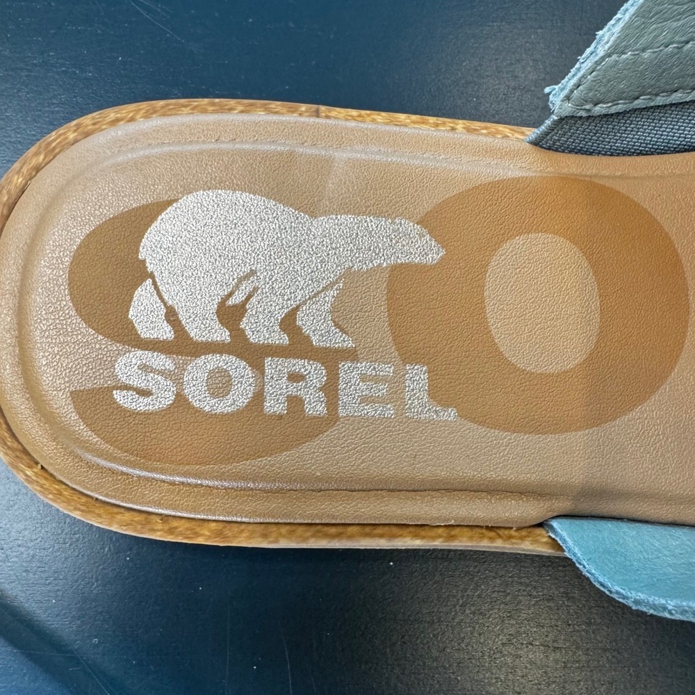 Sorel Women 7.5 Roaming Strap Slide Sandal Sea Salt Chalk Blue White Coastal - Picture 5 of 10
